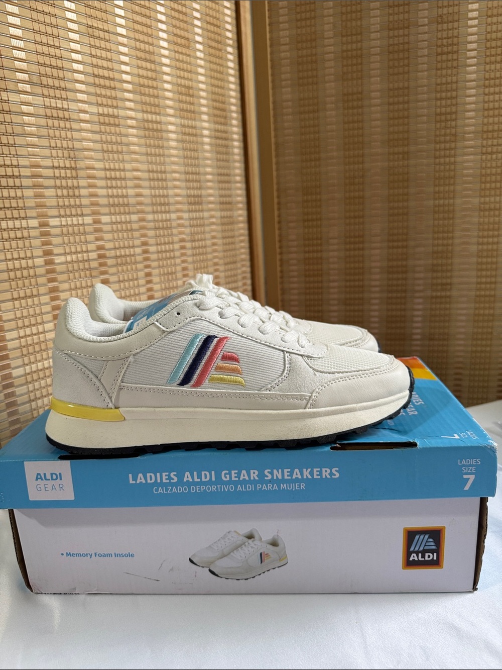 ALDI Ladies Athletic Sneakers Size 7 New With Box & Tags White Colorful Stripe